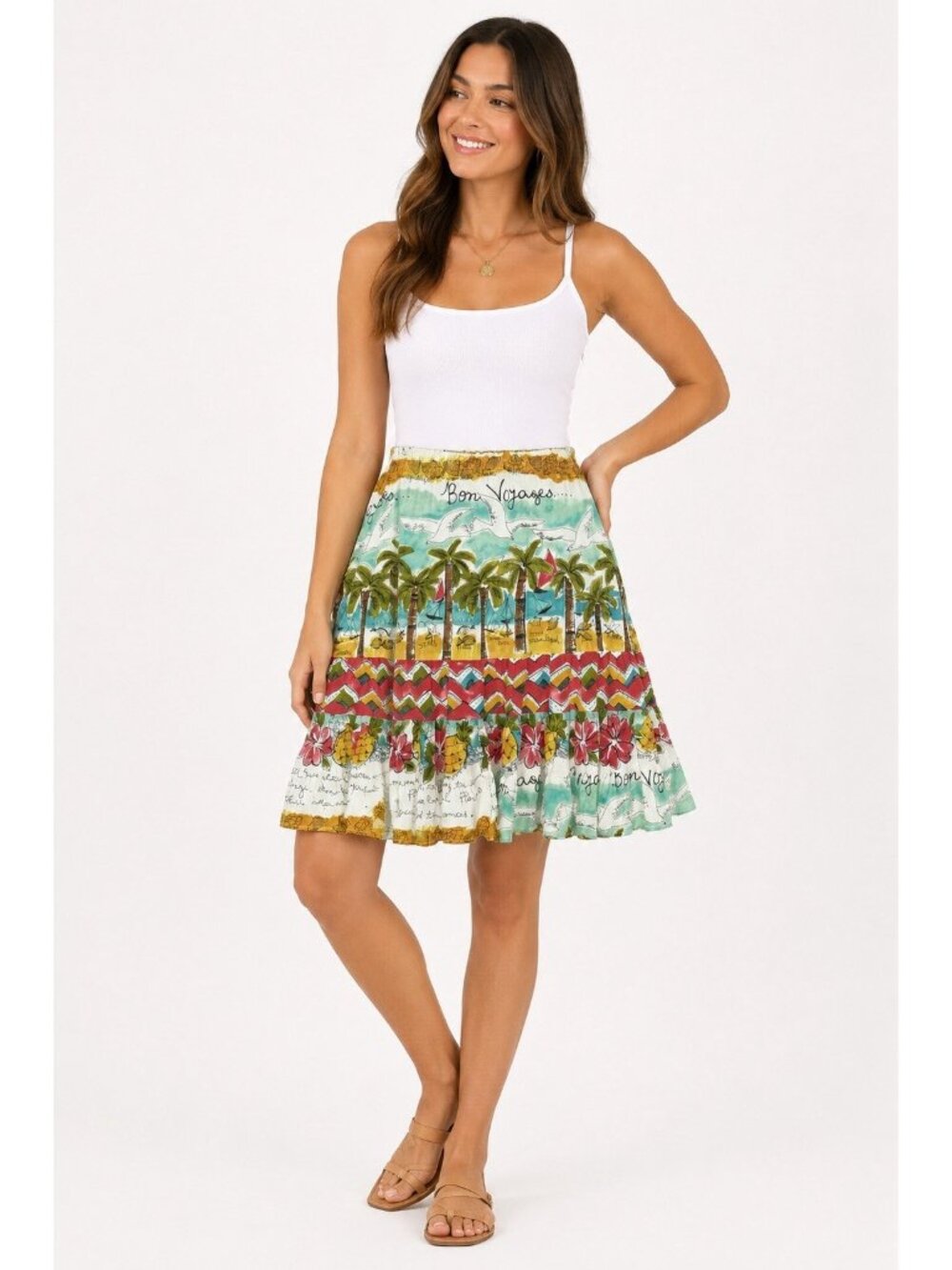 Jams World Women's L Hawaiian Vacation Bon Voyage Ruffle Skirt Vintage 90’s 2A